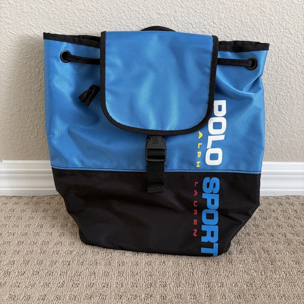 Vintage Ralph Lauren Polo Sport Backpack Book Bag Blue Black GorpCore 90's